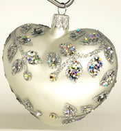 Handmade Christmas Tree Glass Decoration, Hanging Glass Heart with Ornament.